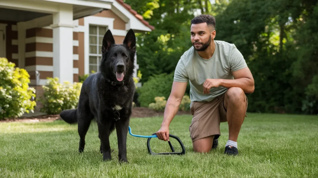 Black German Shepherd exercising