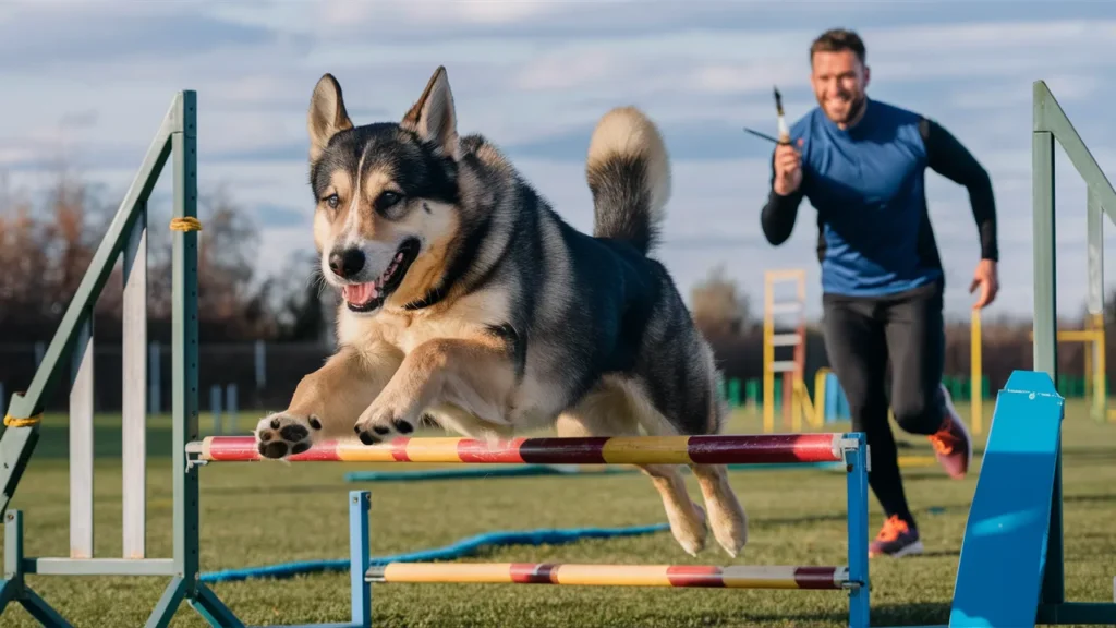 German Shepherd Husky Mix exercising 