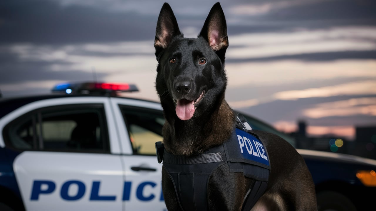 Black Belgian Malinois Police Dog