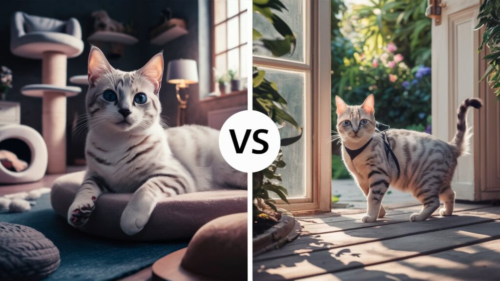 Snow Bengal Cat indoors vs outdoor