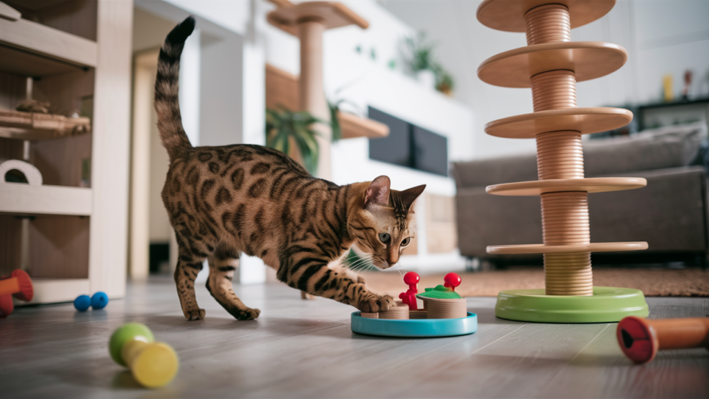 bengal cat with toys